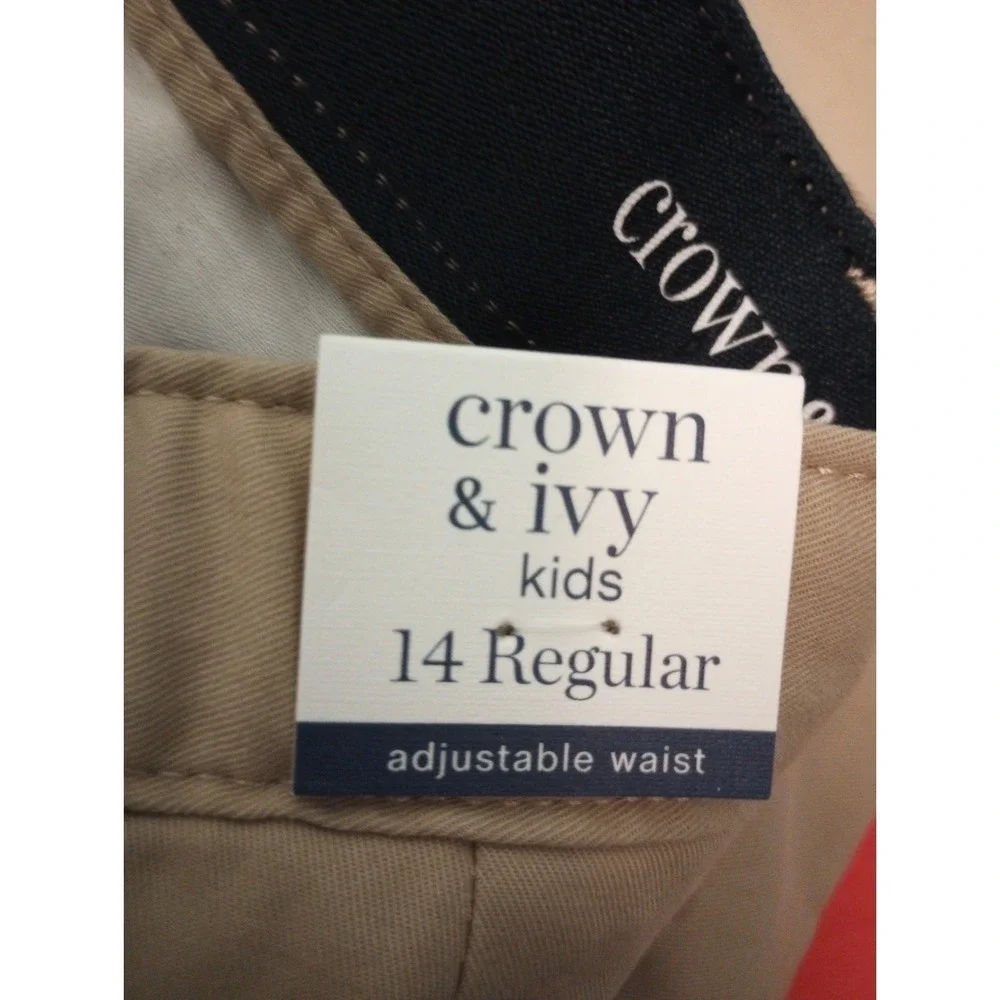 Crown & Ivy Kids Boys Khaki Motion Flex Chino Shorts Size 14 Regular NWT